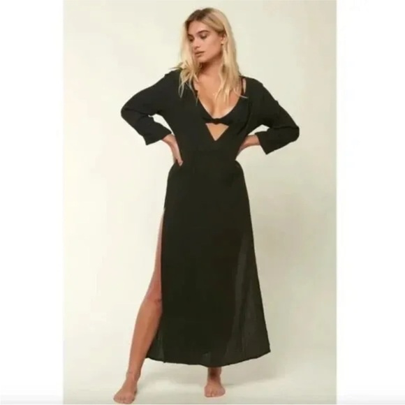 NEW O'Neill Black Kayson Maxi Cover-Up Dress Size Small High Side Slits - Picture 4 of 14